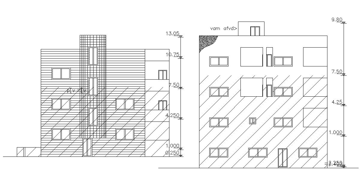 Four Story Apartment Building Elevation Design With Dimension