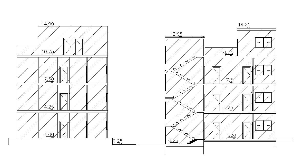Four Story Apartment Building Section Design With Dimension
