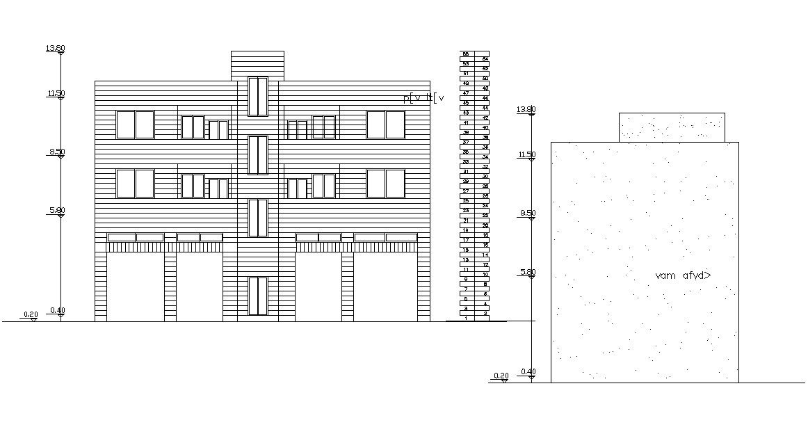 Four Story Residential Building Elevation Architecture Design