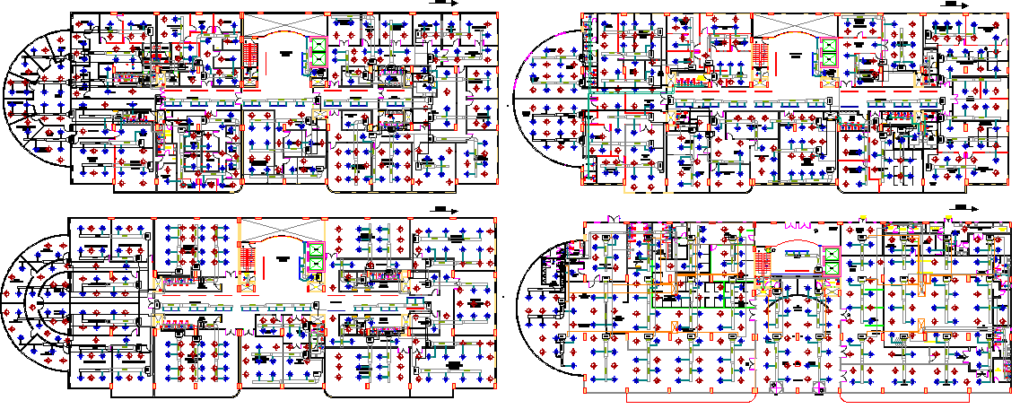 Four flooring building lift elevator architecture project dwg file