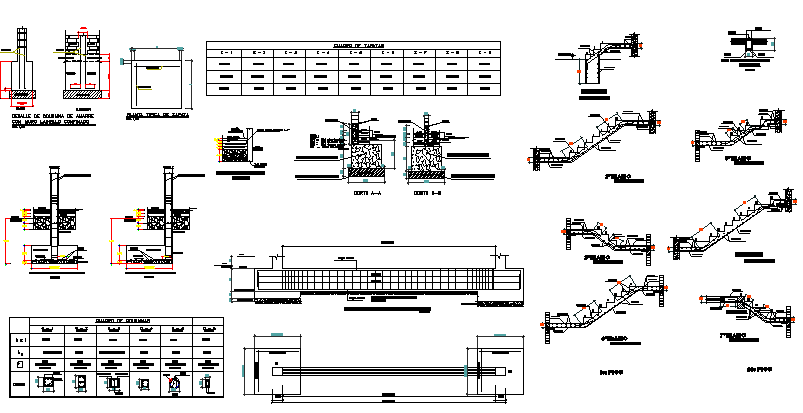 Four flooring multi-family housing flats constructive details dwg file