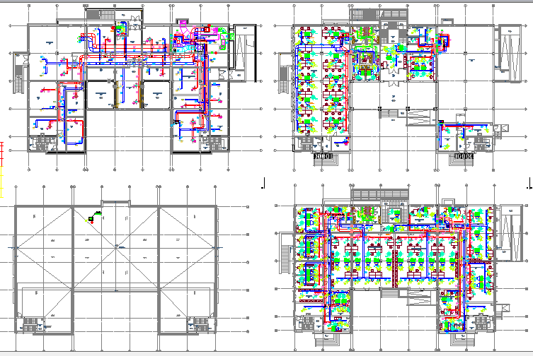 Four flooring office building floor plan layout details dwg file