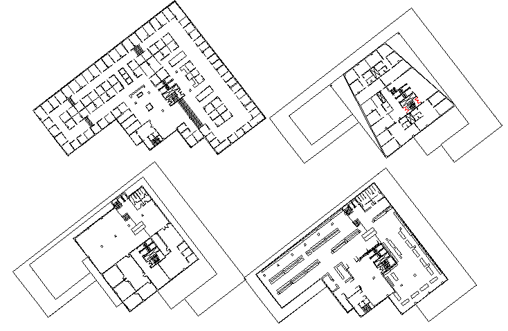 Four floors layout plan details of commercial building dwg file