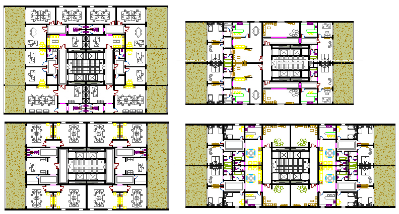 Four floors layout plan details of tour-ecologic center dwg file