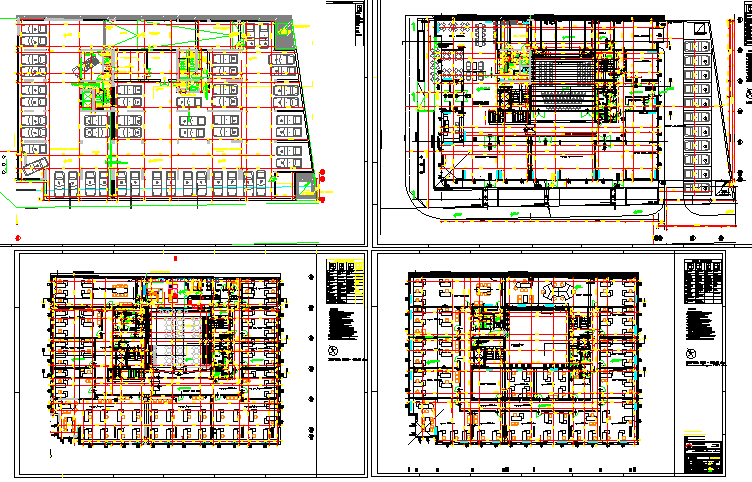 Four story office building floor plan layout details dwg file