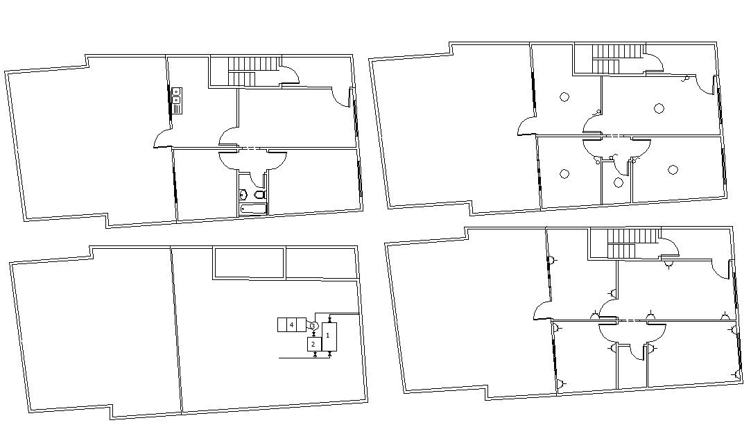 Four Plans Of House Design With Plumbing and Electrical Layout