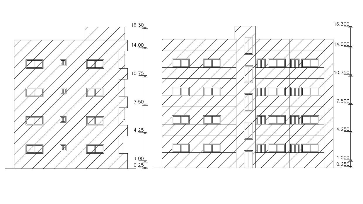 Four Storey Apartment Building Elevation Design DWG File