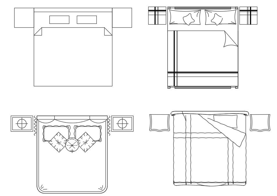 Four Types of King Bed AutoCAD Furniture Block Design