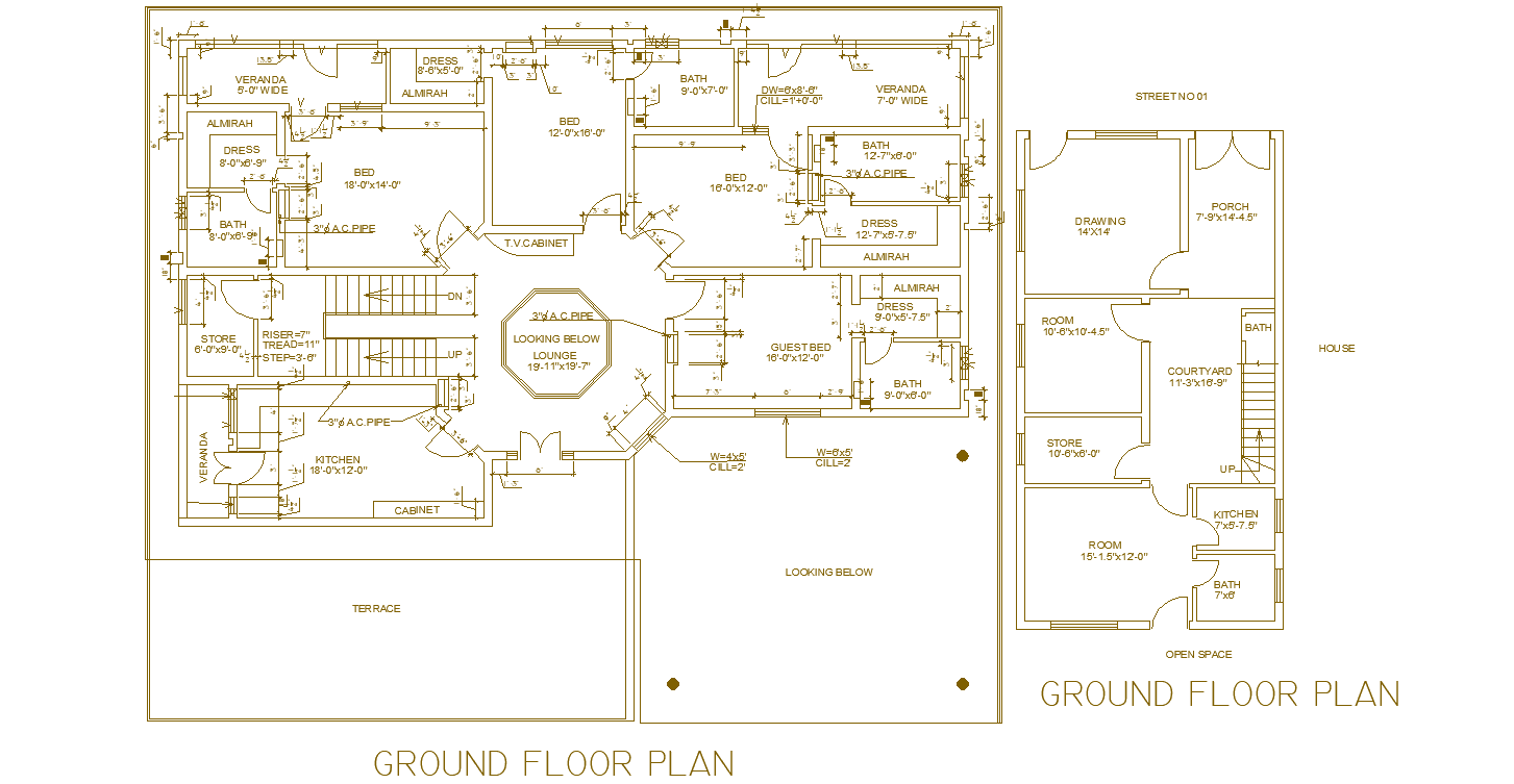 Four bedroom Luxury Ground floor House plan AutoCAD DWG file.Download it.