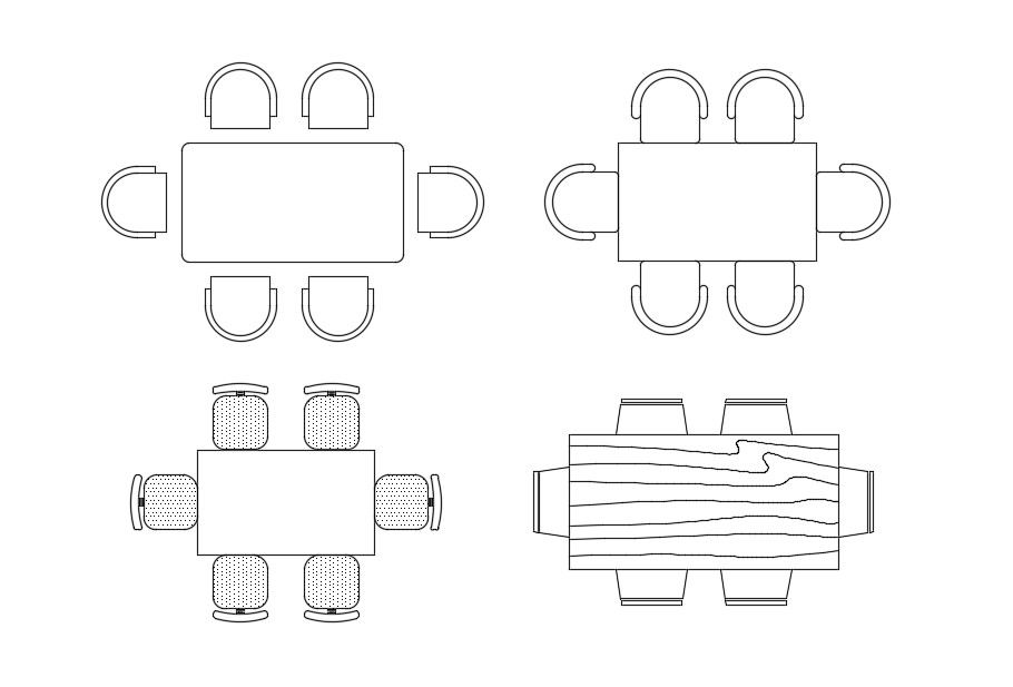 Four different types of dining table block elevation design, Download the AutoCAD Dwg drawing file.