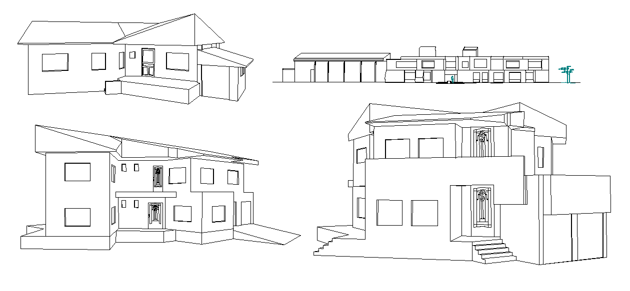 Four side elevation of the house building is given in this Autocad drawing file. Download now.