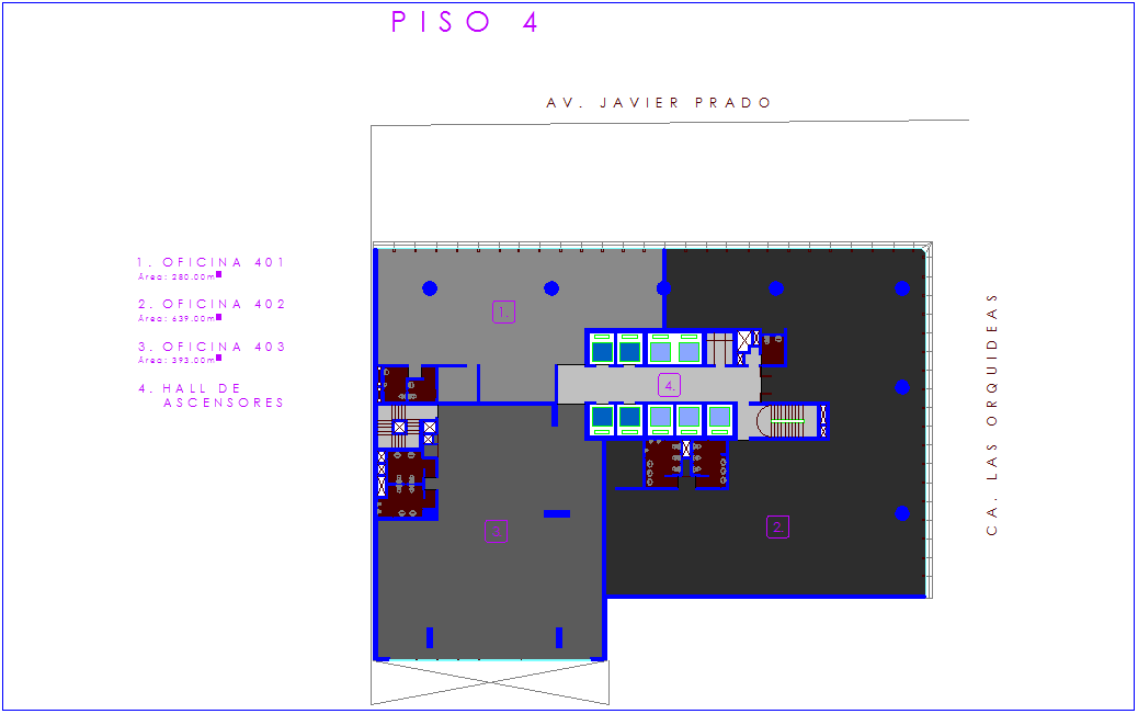 Fourth floor plan of office with architectural view dwg file