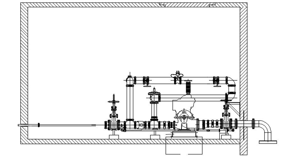 Fourth hydro-pneumatic pump detail is given in this autocad drawing file. Download the Autocad file.