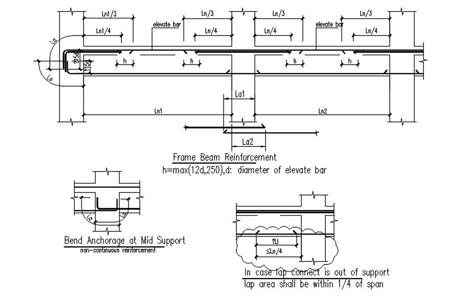 Frame beam reinforcement design in AutoCAD 2D drawing, dwg file, CAD file