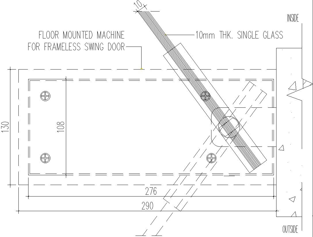 Frameless swing door in detail AutoCAD drawing, CAD file, dwg file