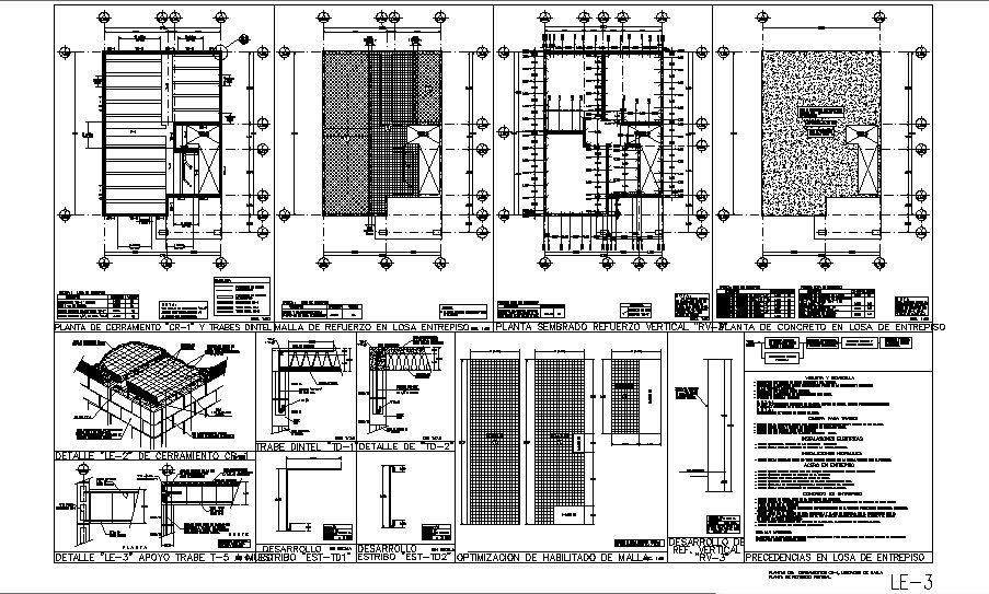 Framing plan, cover plan and construction details of housing floors dwg file