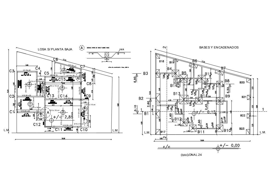 Framing plan and foundation plan details of first floor of house dwg file