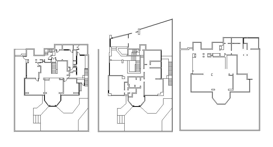 Framing plan details of three floors of house dwg file