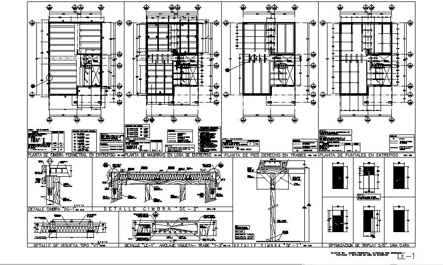 Framing plan structure details of all floors of house building dwg file