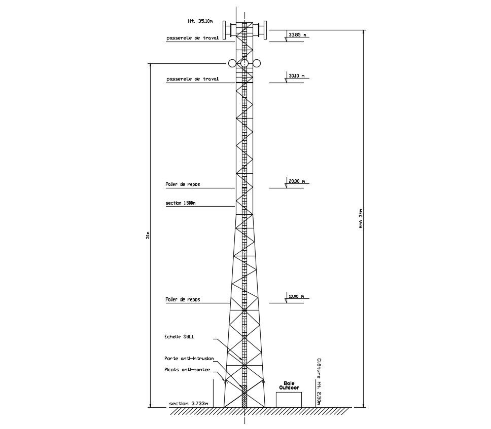 Free Download 34 Meter Electrical Tower Elevation AutoCAD File