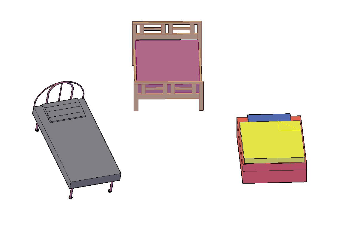 Free Download 3D Single And Double Beds Design AutoCAD File