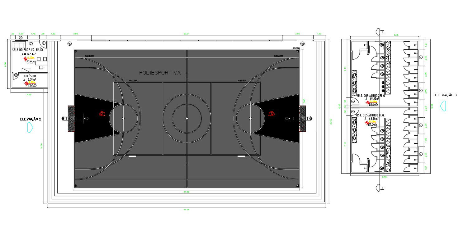 Free Download Badminton Court Cad Block With Toilet Design Plan DWG File