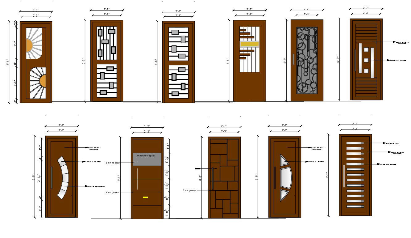 Free Download Best Many Wooden Door Elevation With Frame And Dimension Autocad File
