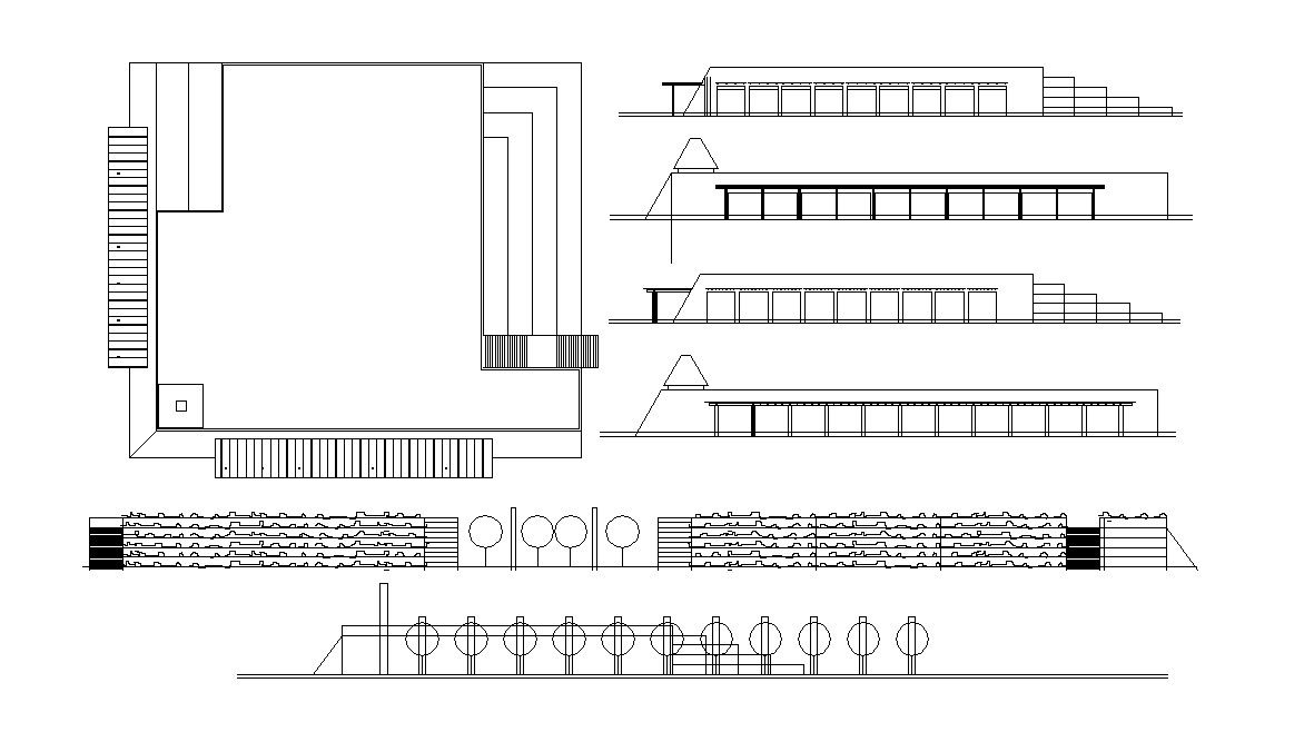 Free Download Building Elevation With Terrace Plan CAD File