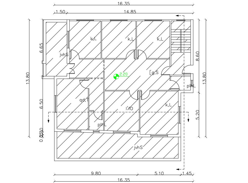 Free Download Bungalow Plan With Dimension DWG File