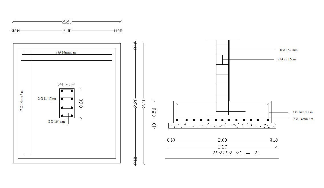Free Download Column Footing Section Design DWG File 