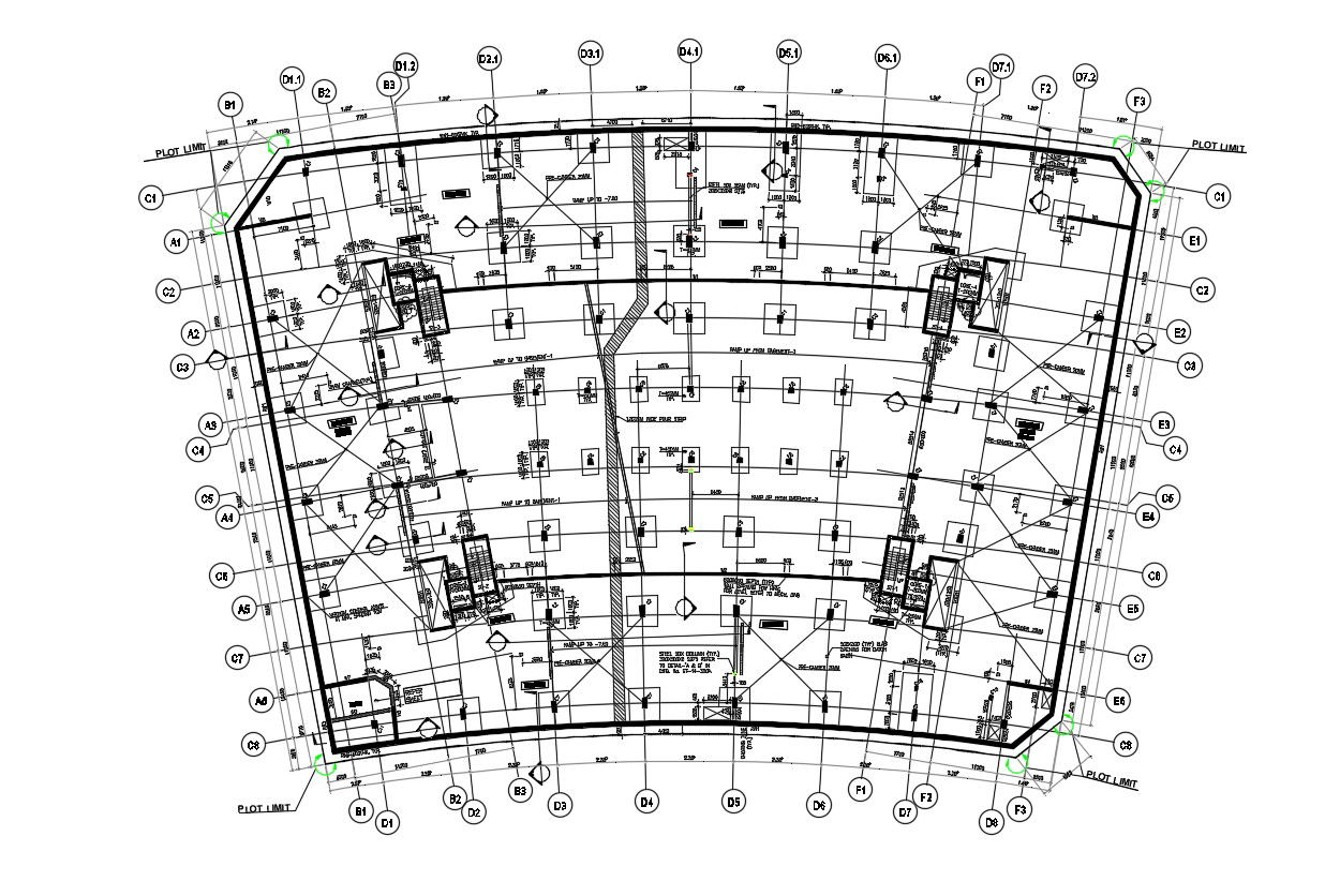 Free Download Column Foundation Plan With Center line DWG File