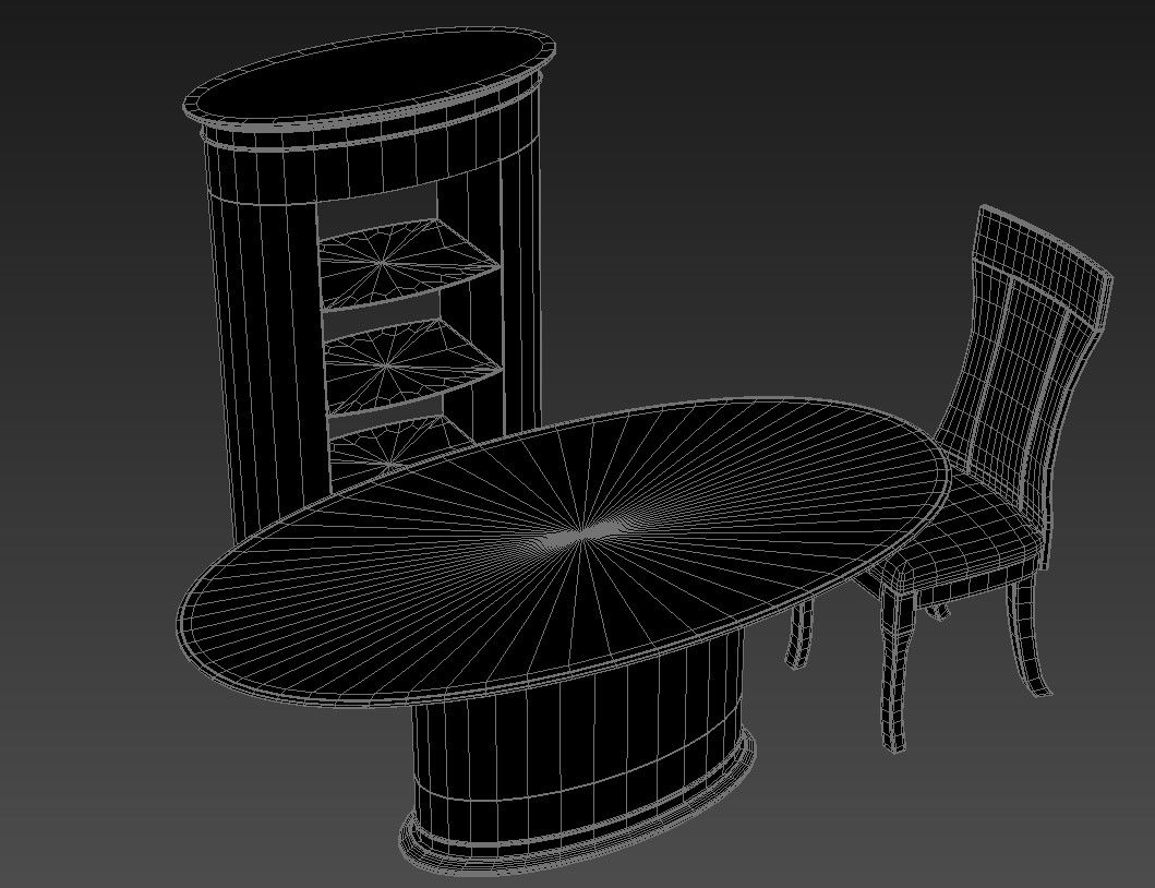 Free Download Ellipse Shape Table, Chair,Open cabinet 3D MAX File