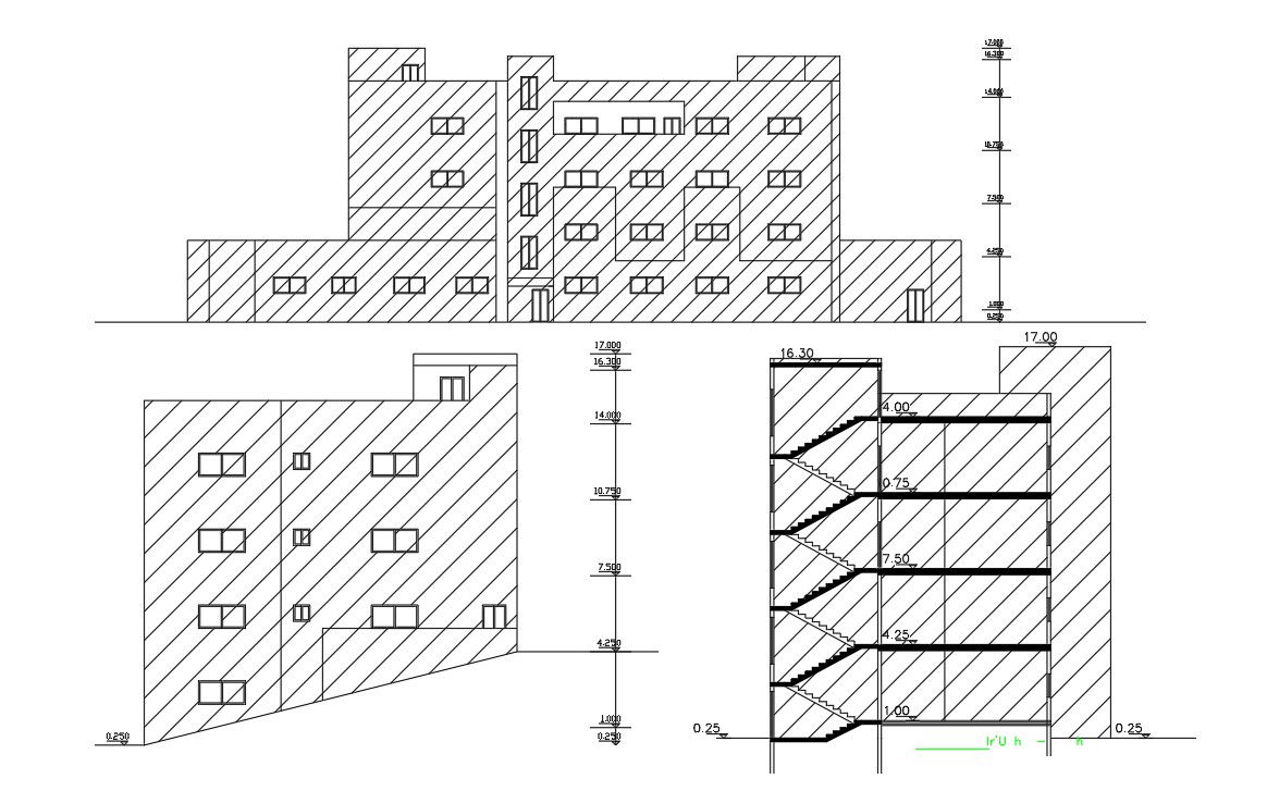 Free Download Four Floors Apartment Elevations And Section DWG