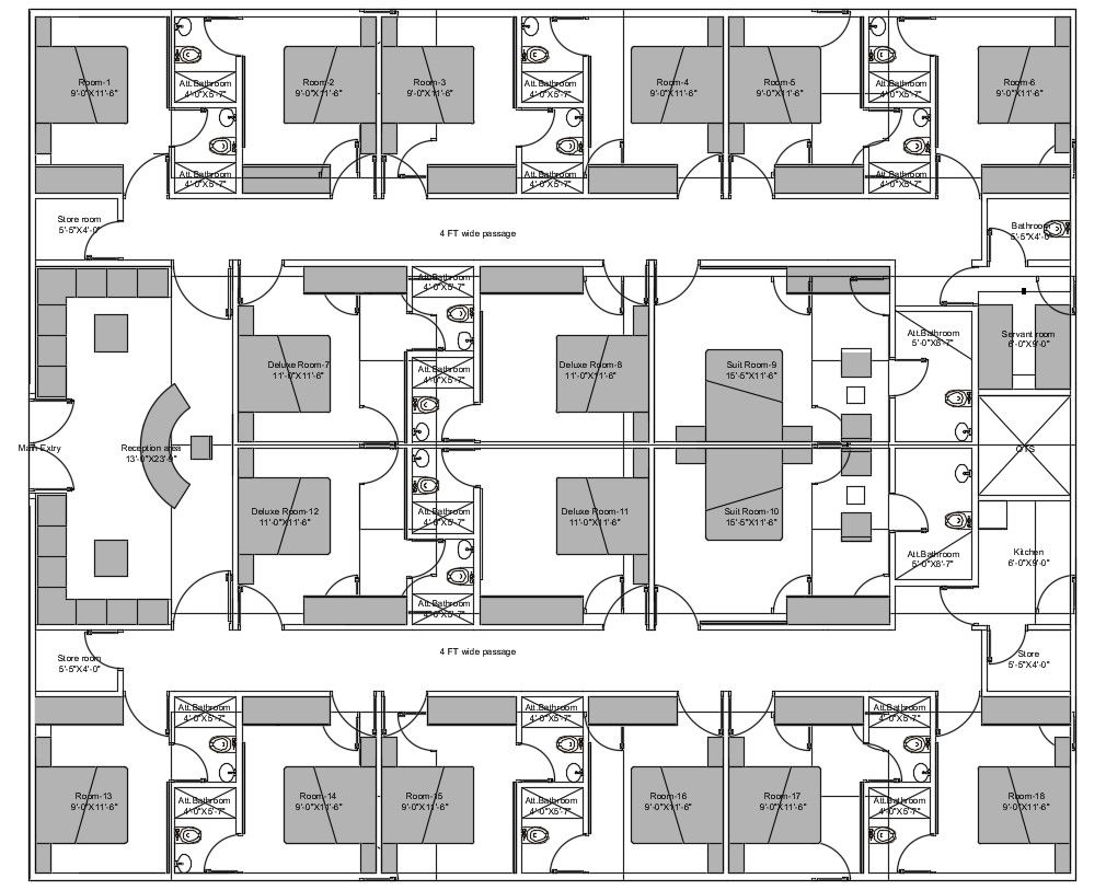 Free Download Fully Furnished Hotel Room Plan Layout AutoCAD File