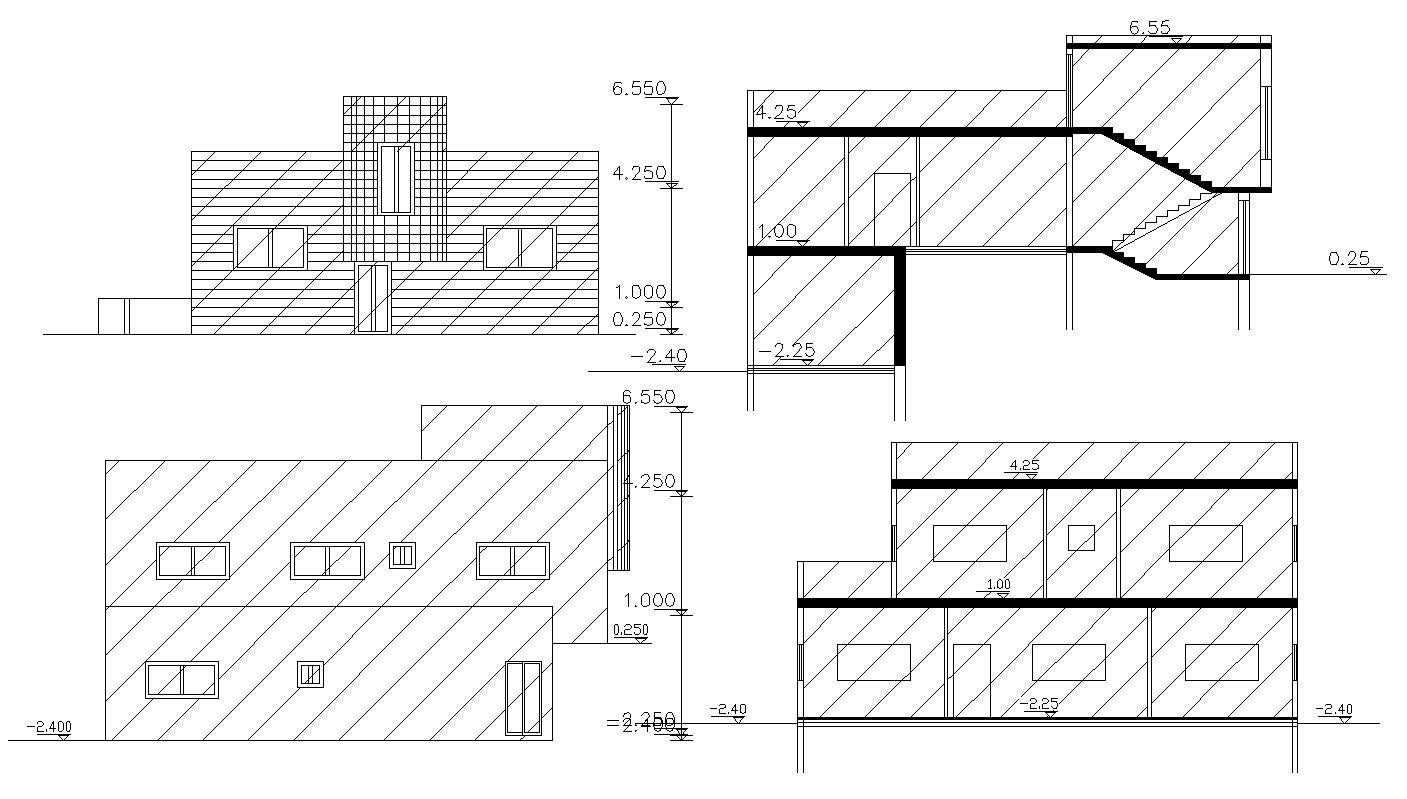 Free Download House Two Elevations And Sections AutoCAD Drawing