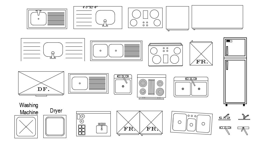 Free Download Multiple Kitchen Blocks Design 2d AutoCAD Drawing