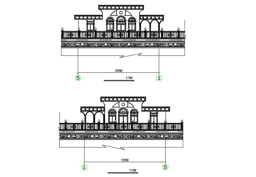 Free Download Residential Bungalow Traditional Elevation AutoCAD File