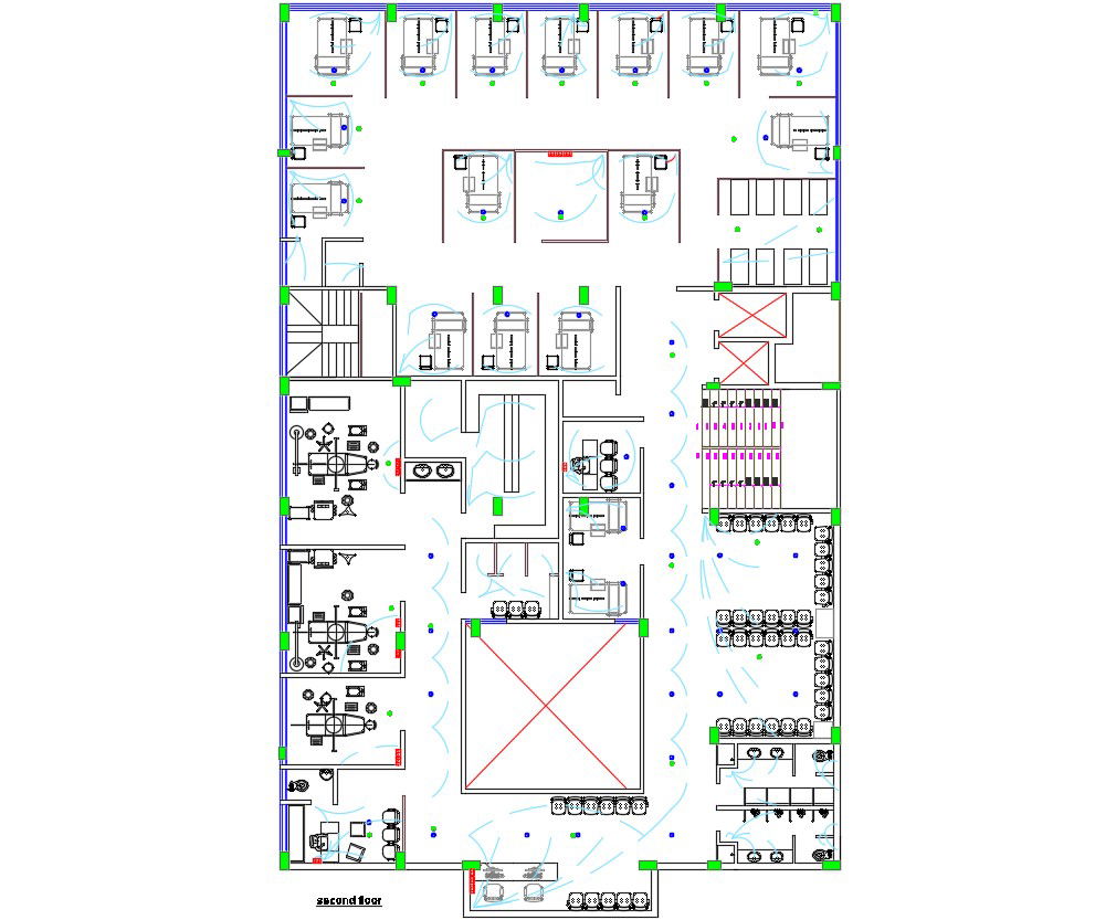 Free Download Second Floor Plan Of Hospital With Furniture Layout AutoCAD File