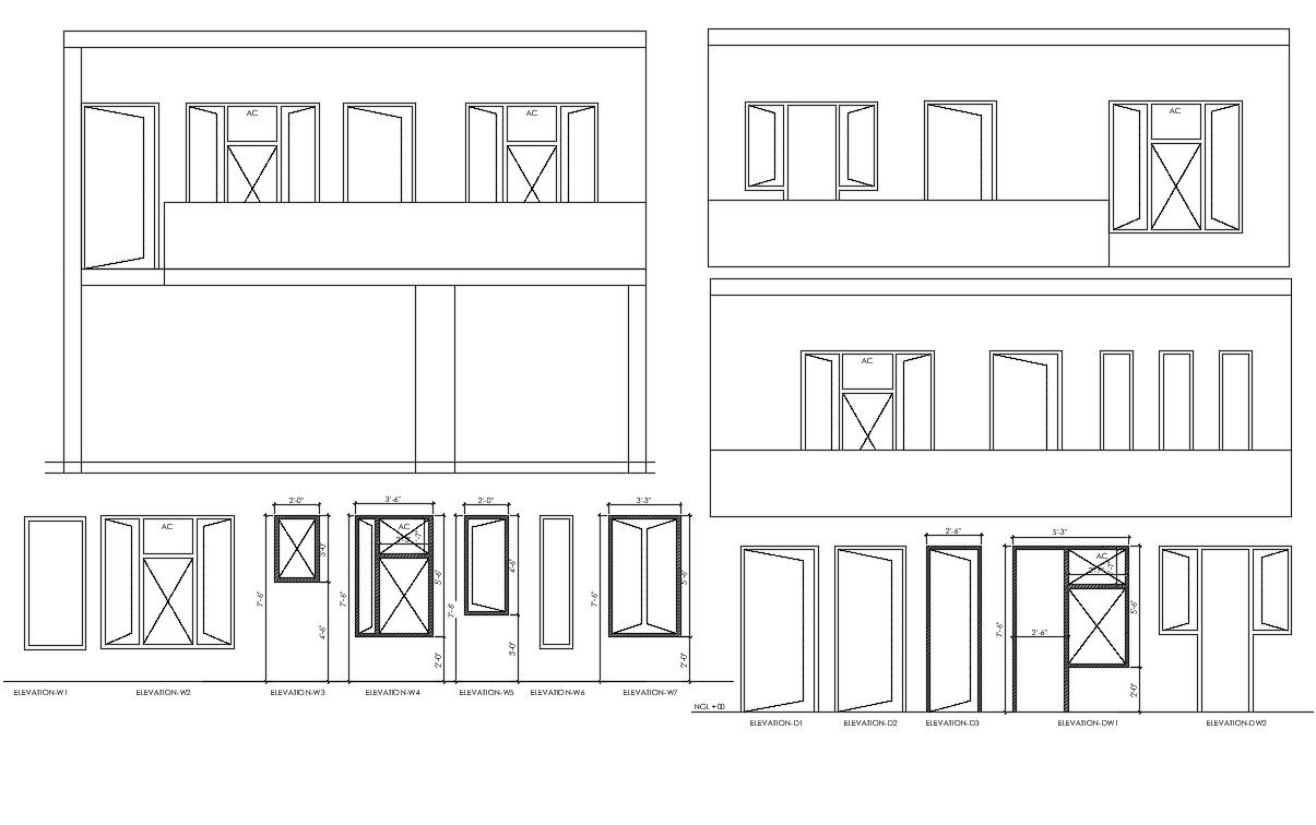 Free Download Simple House Elevation And Door Windows Design AutoCAD File