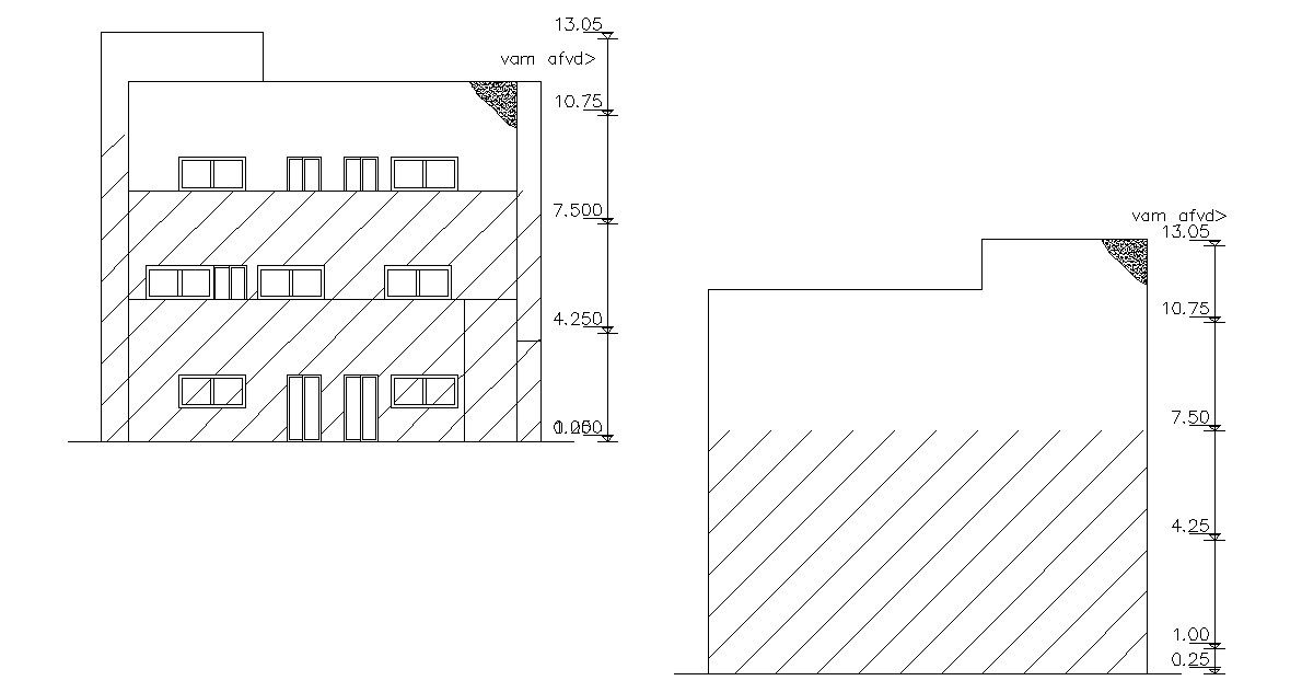 Free Download Simple Three Story Building Elevation DWG File