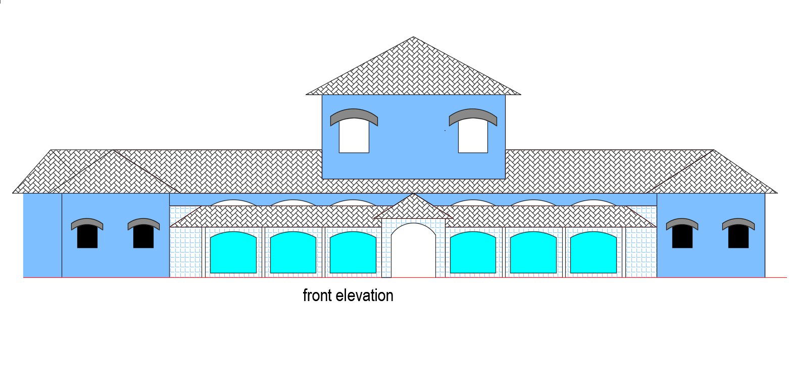 Free Download Slopping Roof Front Side Elevation Of Huge Bungalow AutoCAD File