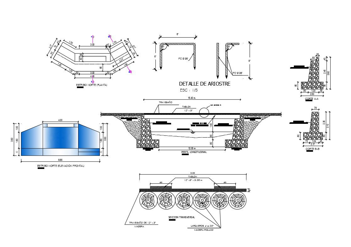 Free Download Structure Design Drawing Of Beam And Stone Foundation 2D DWG File
