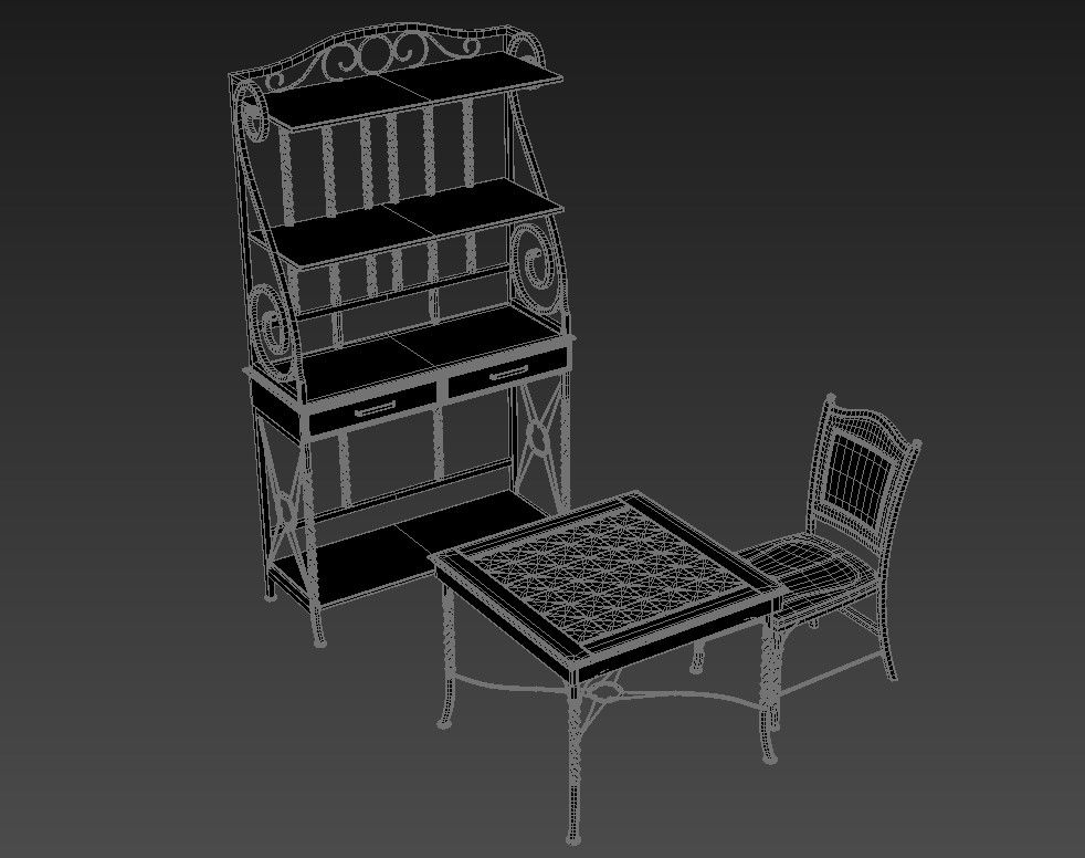 Free Download Table And Chairs And Open Cabinet 3D MAX File
