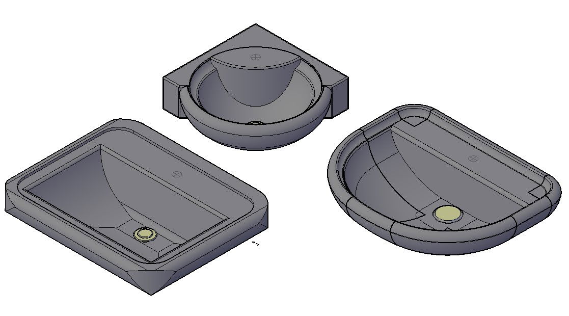 Free Download Three Types Of Wash Basin Design 3D AutoCAD File