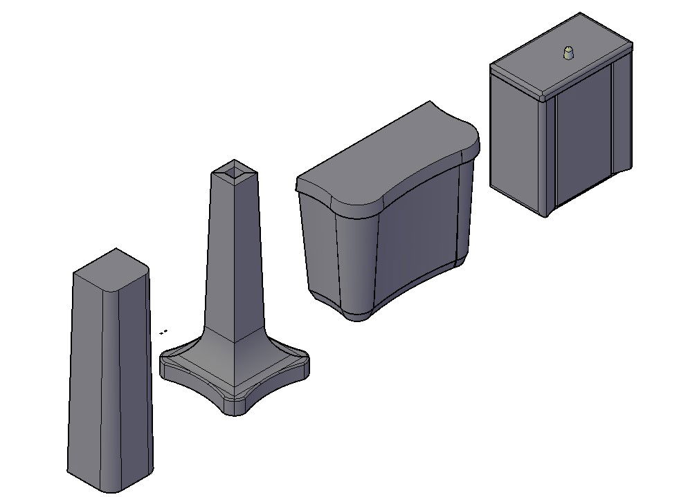 Free Download Toilet Back Side Water Tank And Basin Pedestal 3D CAD Drawing