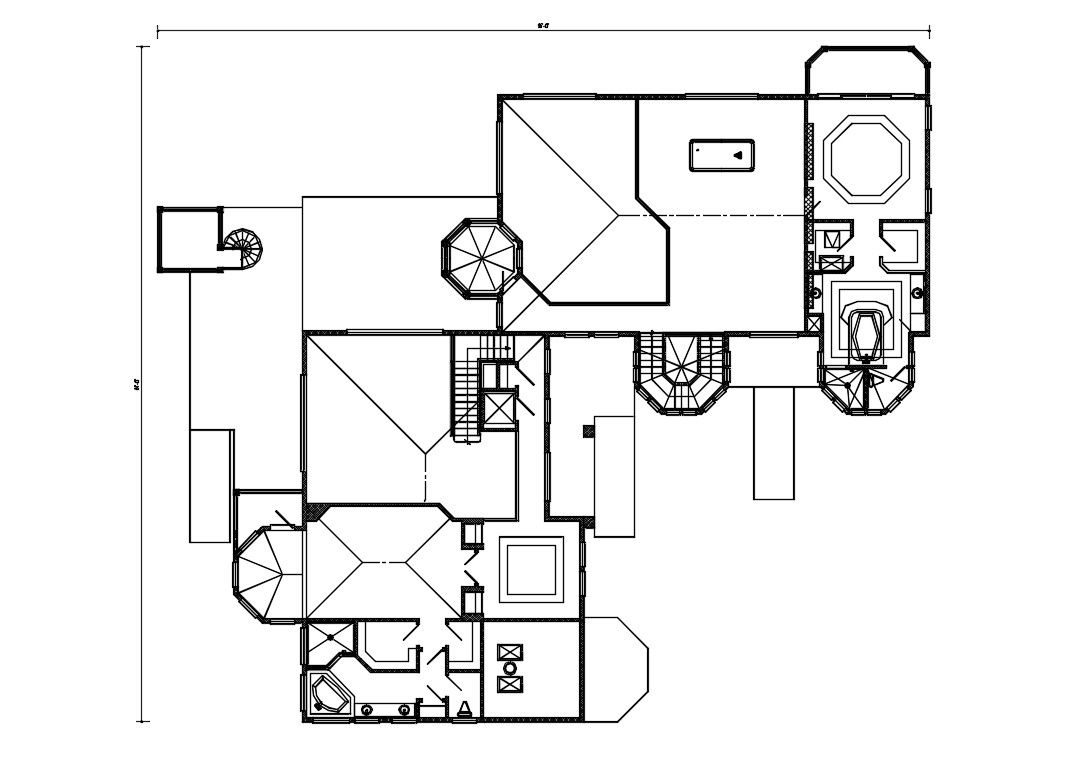 Free Download Top Floor Plan Of Bungalow Layout AutoCAD File Format