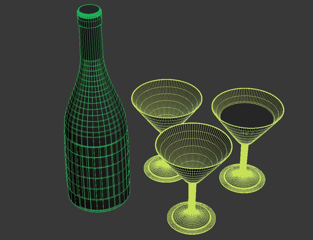 Free Download Wine Bottle And Glass In 3D MAX File