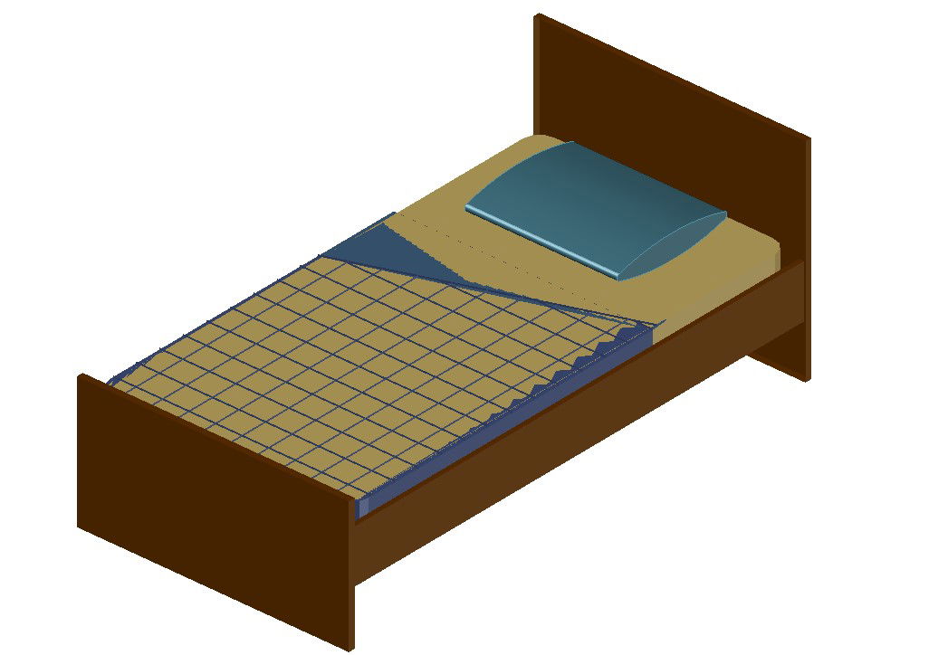 Free Download Wooden Single Bed Drawing With Rendered In 3D MAX File