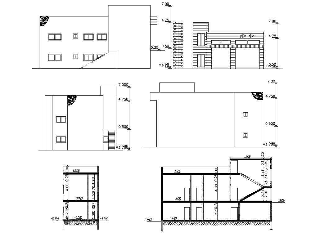Free House Building Elevation Design AutoCAD Drawing