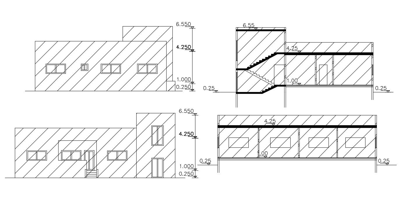 Free House building Section And Elevation Design DWG File